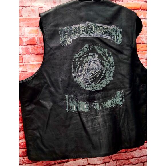 Vance Leather Vest Men 5XL Black Lined Motorcycle Racer Sleeveless Button Front - Picture 9 of 9